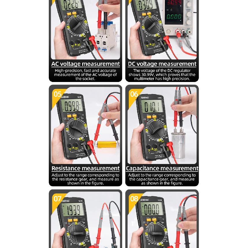 Ultra-thin Multimeters ANENG SZ08 Auto Voltmeter AC DC 220V Digital Storage Professional Meter Resistance Handhold Testers