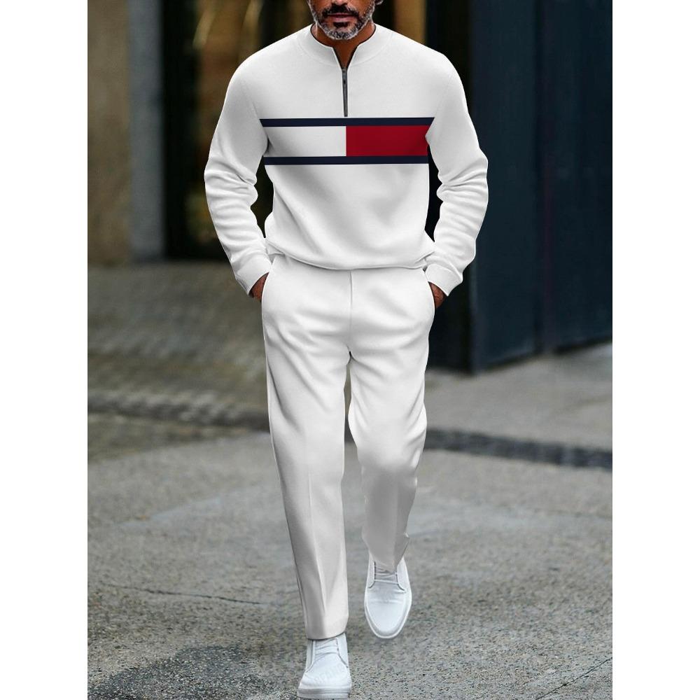 Spring Autumn 3D Printed Fashion Cool Men's Long-Sleeved Sets Half-Zipper Stand-Up Collar Men's Casual Sportswear Two-Piece set