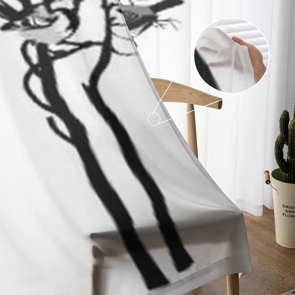 Bird On Branch Sheer Curtains For Bedroom Living Room Tulle Curtains For Kitchen Window Voile Curtains