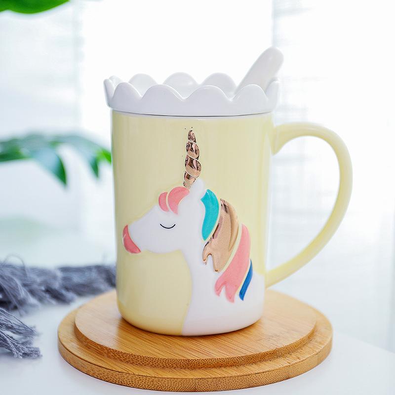 YOMDID Creative Unicorn Coffee Mug Practical Ceramic Cup Milk Coffee Tea Drinking Cups With Spoon And Crown Lid Drinkware 350ml