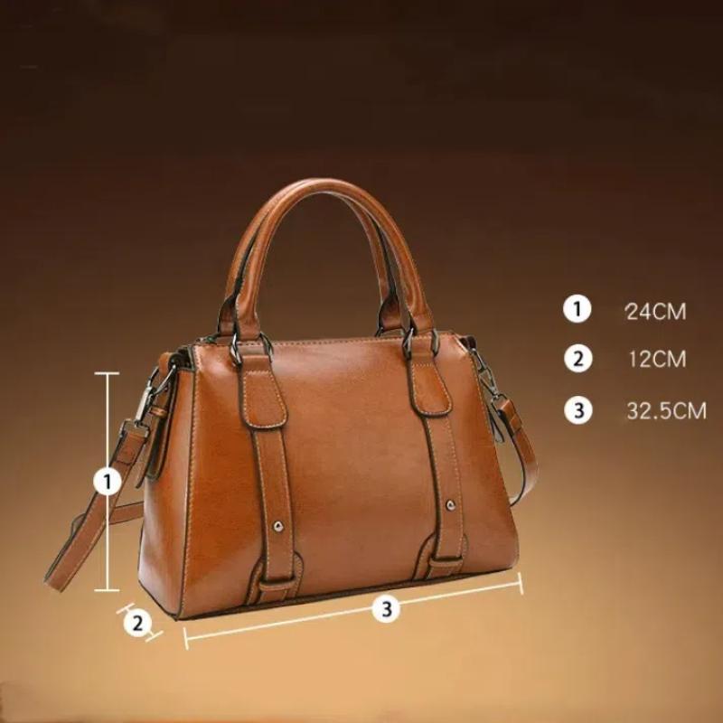 Genuine Leather Women Shoulder Cross Body Handbag Top Handle Bag Casual Designer Female Oil Wax Cowhide Messenger Tote Bag