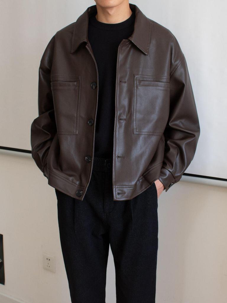 Men's Retro Korean Leather Motorcycle Jacket - Spring/Autumn, PU, Loose Fit, Stylish & Handsome