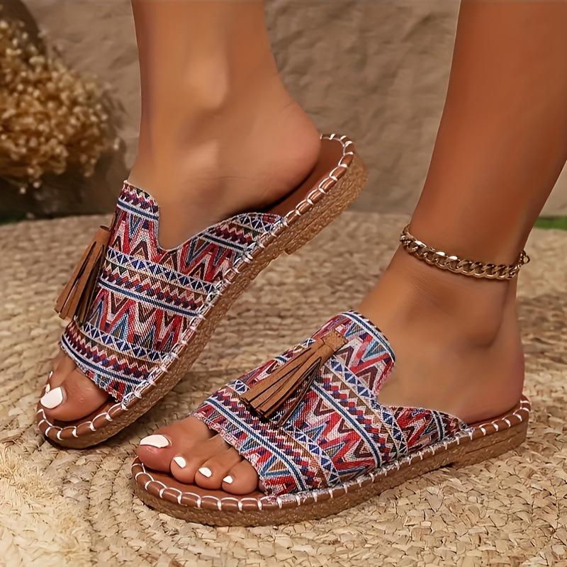 Böhmische flache Hausschuhe für Damen, für den Außenbereich, europäische und amerikanische Fransen-Slipper für Damen, Strandsandalen