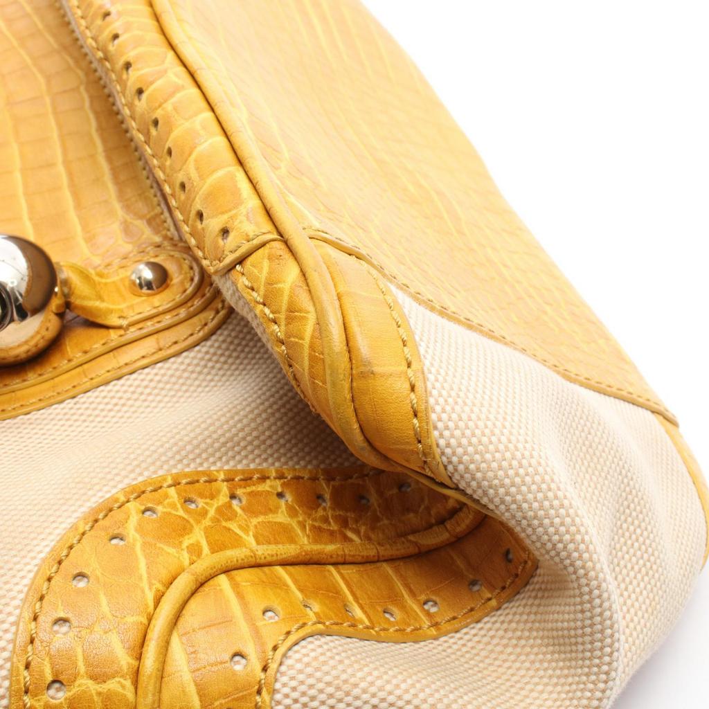 Used CELINE Boogie Bag Embossed Handbag Canvas Leather Beige Yellow Used Women