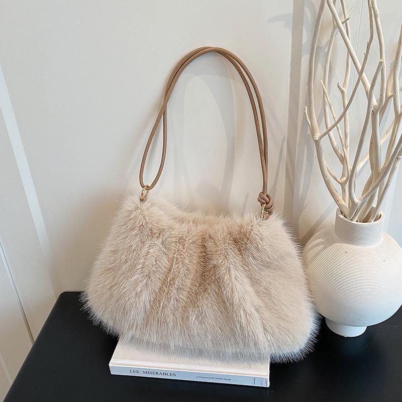 Fluffy Bag Women's 2025 Autumn and Winter New Fashion Simple Furry Shoulder Bag Textured Women's Handbag Tote Bag