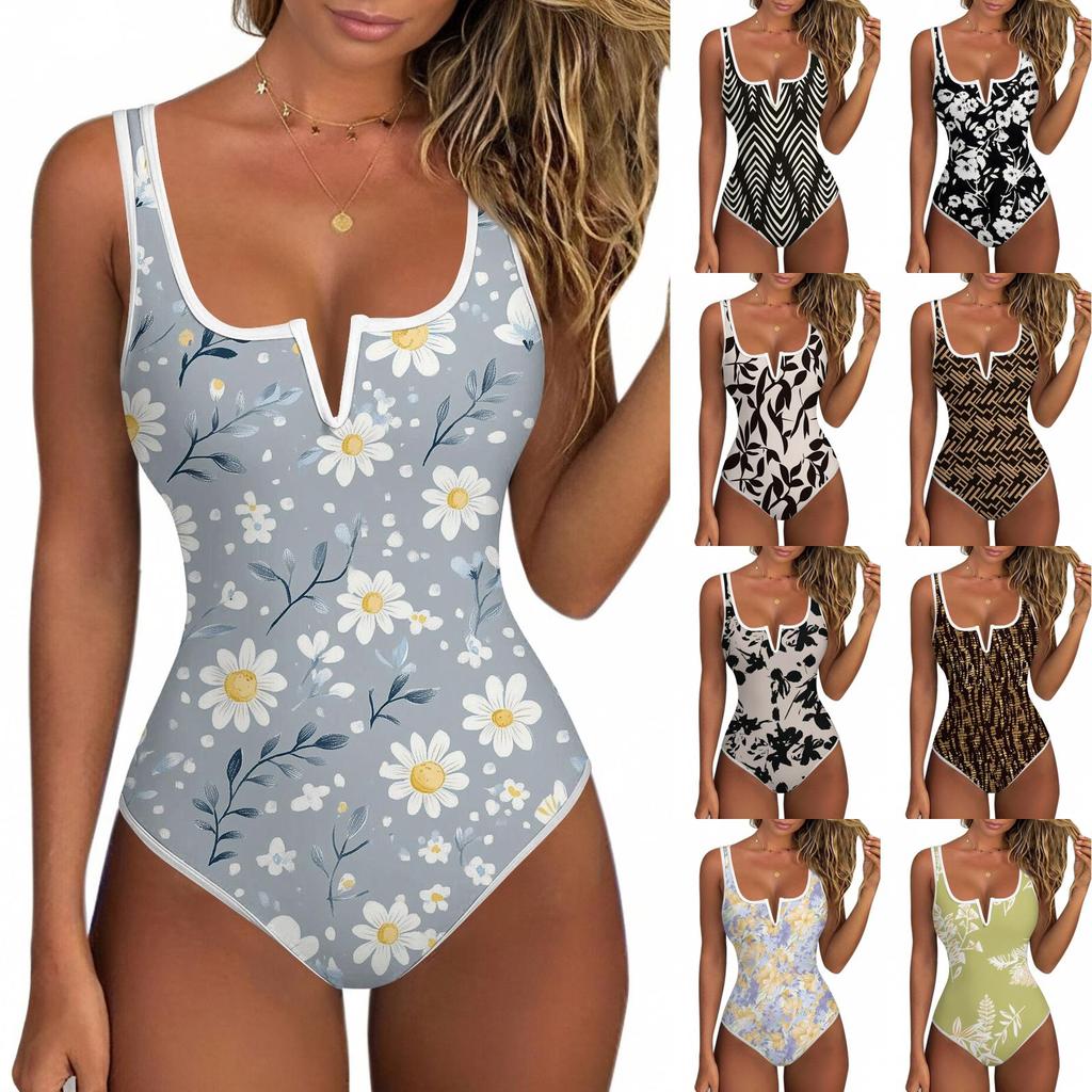 Women's Color-Blocked One-Piece swimsuit With A Sexy V-neck