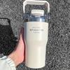 Large Capacity Insulation Cup, 30.43oz Drinking Coffee Water Cup With Straw, Simple Water Bottle