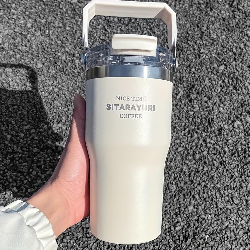 Large Capacity Insulation Cup, 30.43oz Drinking Coffee Water Cup With Straw, Simple Water Bottle