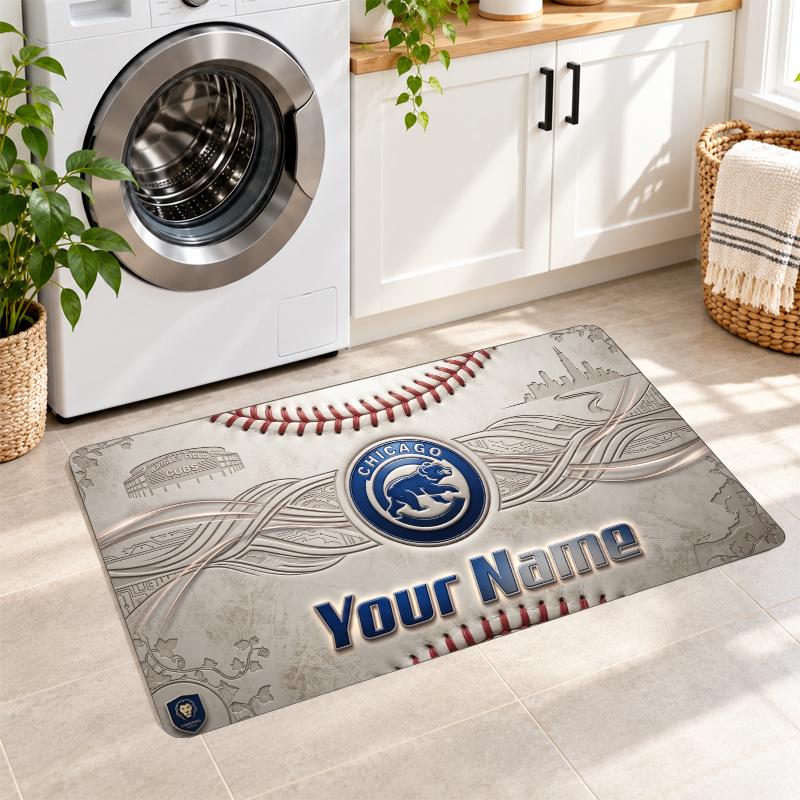 Chicago Cubs Custom Name Flannel Rug Kitchen Mat Non Slip Floor Carpet Personalized Home Decor