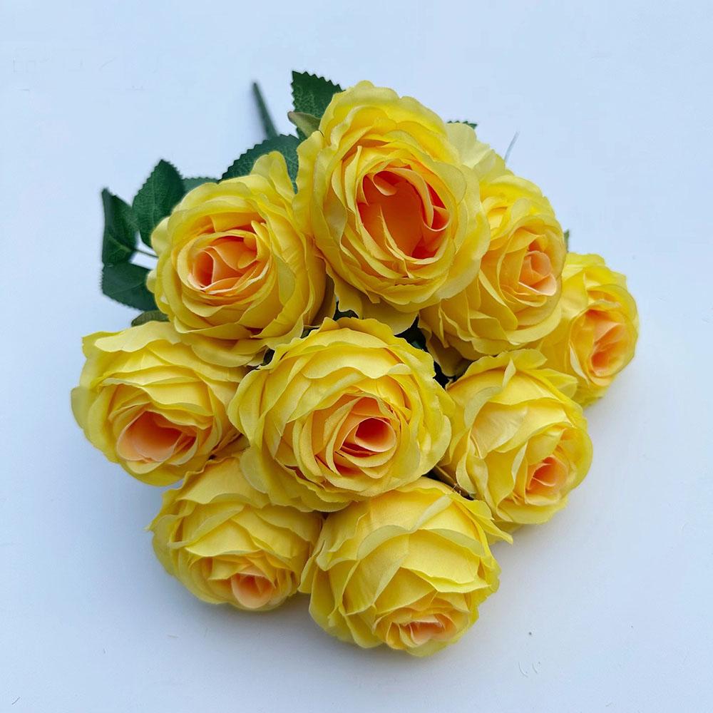 9 Forks Silk Rose Artificial Flower Bouquet For Wedding,Home Decor,Valentine's Day Gift, Room Table Decor,Scenery Decor