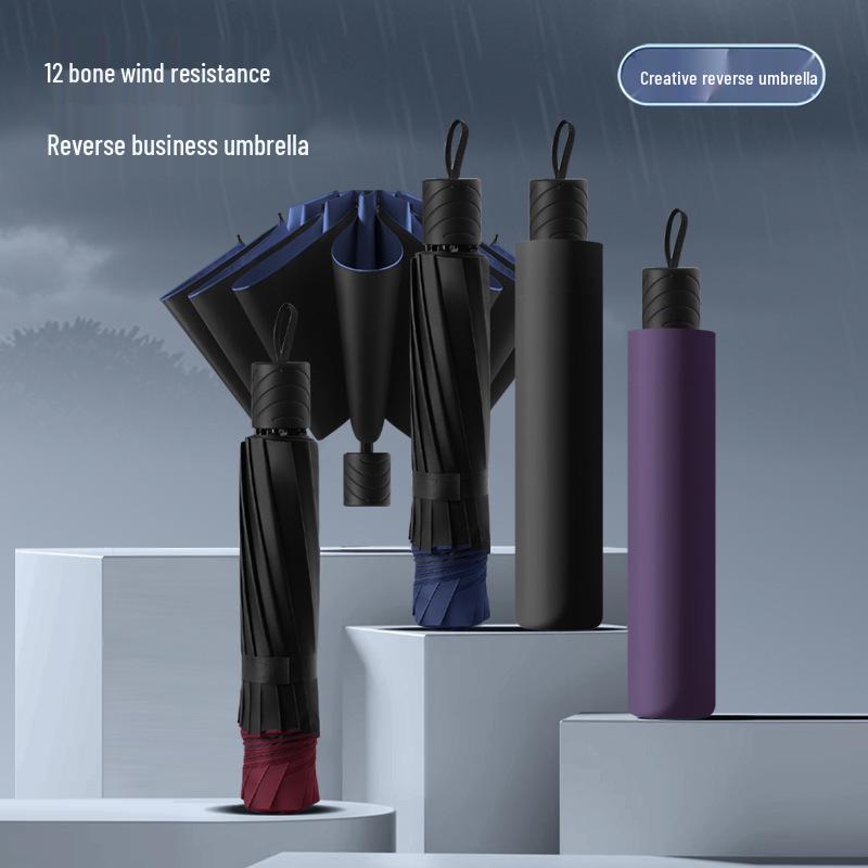 12-Rib Extra Large Folding Umbrella for Rain and Sun - Reinforced, Thick, Three-Person Capacity