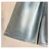 DIMANAF 2026 Summer New Plus Size Women Wide Leg Pants Jeans Shorts Casual Elastic Waist Jeans Pants Denim Cotton Blue