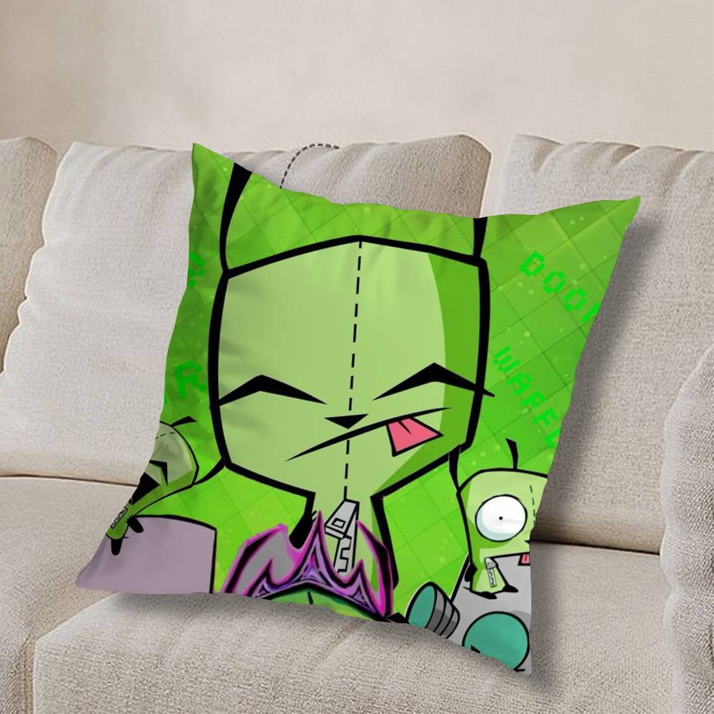 cool Invader Zim Gir I love Pillow Case Square Double-Sided Printing Short Plush Sofa Cushion Cover Bedroom Bedside Pillow