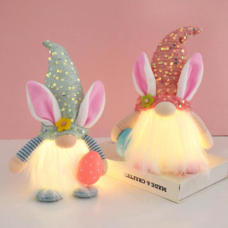 Easter LED Glowing Faceless Gnome Doll Cute Rabbit Ornament Kids Gift Favors 2025 Spring Easter Decoration for Home Party Supply