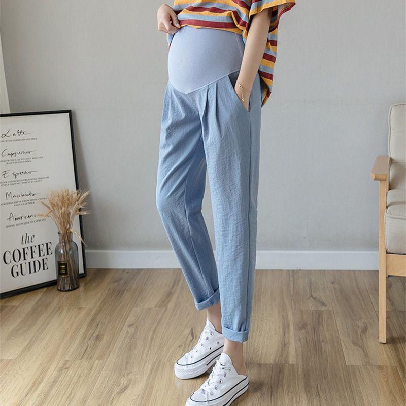 

Spring & Summer Fashionable Maternity Straight Pants - Lightweight, Stylish, and Comfortable for Casual Wear. M (80-110 lbs) синий