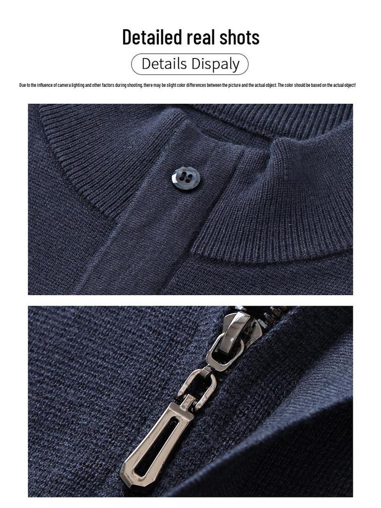 Hengyuanxiang Men's 100% Wool Thick Knit Half-High Neck Cardigan Sweater - Autumn/Winter 2025