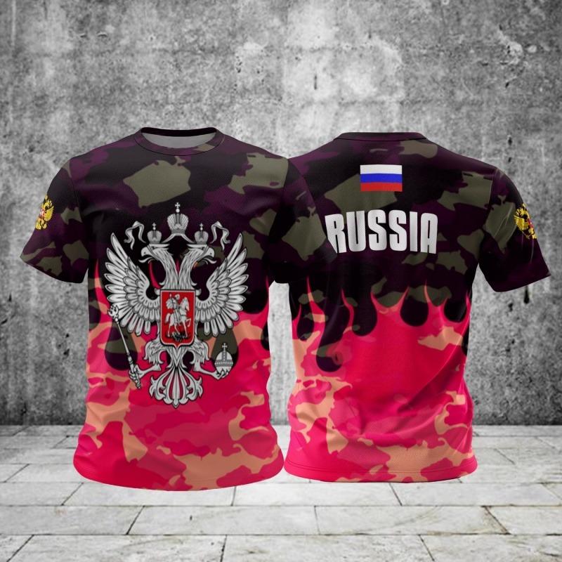 Russia Flag Map Pattern T Shirt For Printed T-Shirts Summer Casual Round Neck Tees Loose Short Sleeve Top