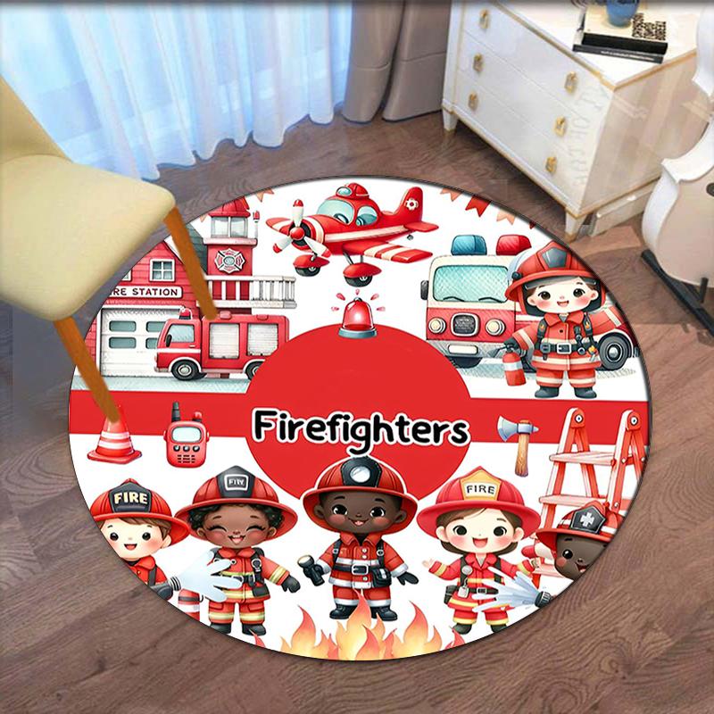 Fire Truck Printed Round Rug Carpet Chair Rug Area Rug Entryway Doormats,for Office Chair Living Room Bedroom Kitchen Room.