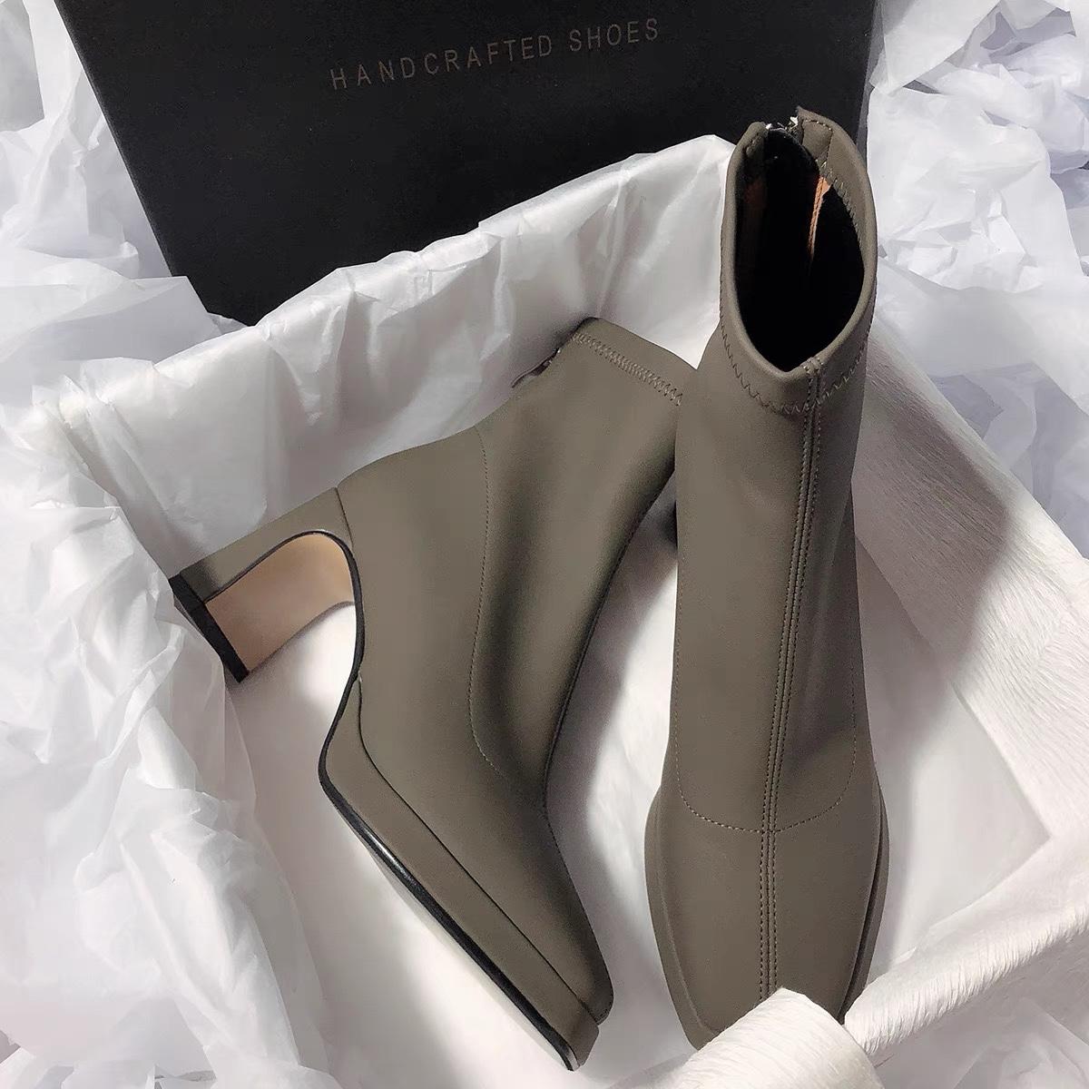 

Мода 2024 Женские сапоги на высоком каблуке в корейском стиле Осень-зима Ботильоны на высоком толстом каблуке Ботильоны с квадратным носком Женская обувь 39 зелёный