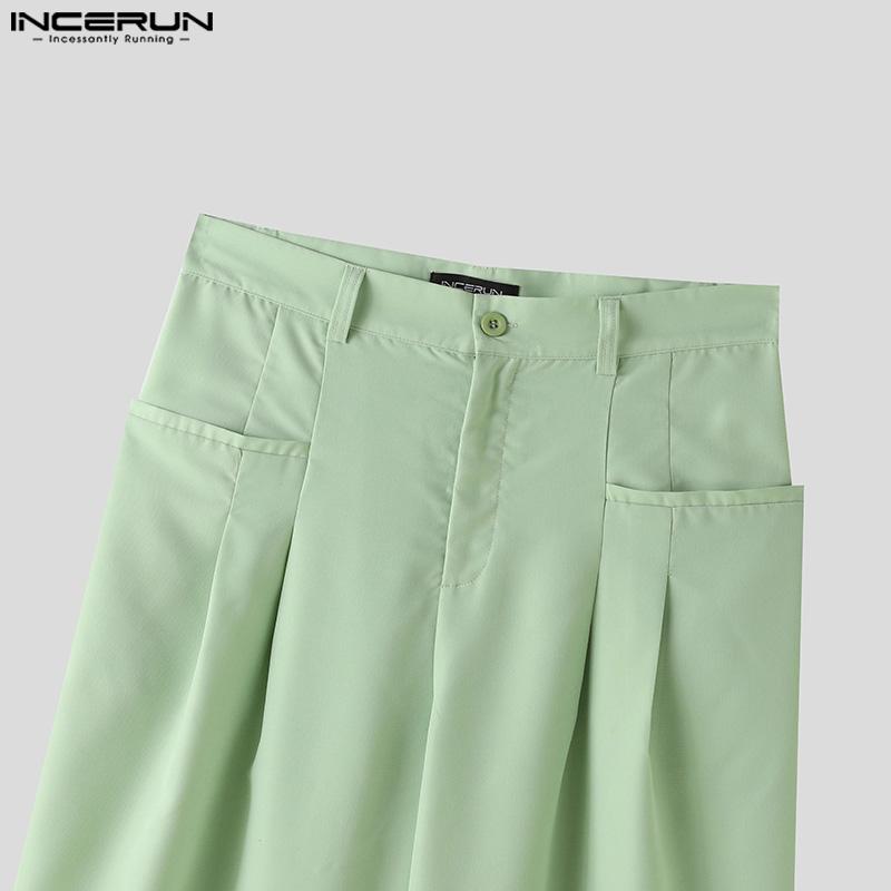 INCERUN Men Zipper Up Wide Leg Pants Business Long Men Slacks Trousers