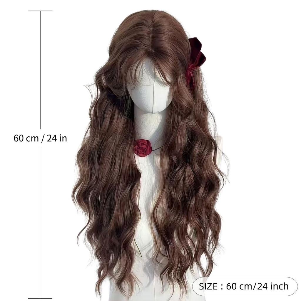 Synthetic Chestnut Brown Wool Curly Wig Languid Lazy Temperament Long Curly Hair Simulation Full Head Cover Wigs for Women Daily