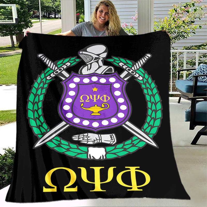 1pc Blanket Omega Psi Phi Print Design, Lightweight Blanket for Sofa, Bed- Soft &Warm, Gift for All Seasons like Christmas, Halloween