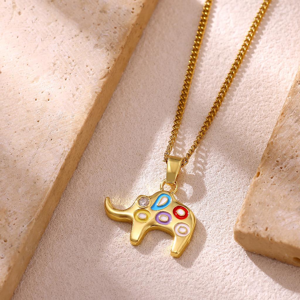 Colorful Dropping Oil Elephant Necklaces For Women Girls Cute Enamel Animal Charm Choker Gold Color Jewelry Christmas Party Gift