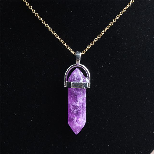 29 stil 42 cm colier din piatră de cristal naturală pilon hexagonal pandantiv cu lanț din aur din oțel inoxidabil pentru bijuterii diy bărbați și femei