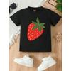 European Size Girls Round-neck Short-sleeved T-shirt with Cartoon Strawberry Pattern Print