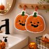 2Pcs Halloween Cute Pumpkin Lantern Hanging Hand Towels, Soft Coral Fleece Absorbent Quick-Dry Towels, Autumn Kitchen Bathroom Home Decor Towels