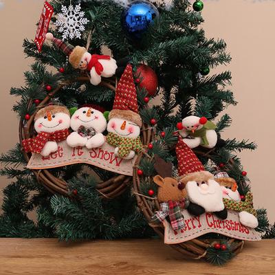 Santa Snowman Xmas Decorations Festive Rattan Rings Garland For Room Display