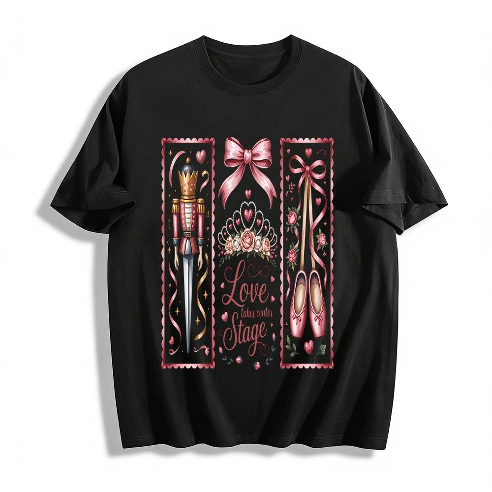 

Nutcracker Ballet Print Top Romantic Stage Love Pattern Women s Wear Pure cotton T-shirt XXS