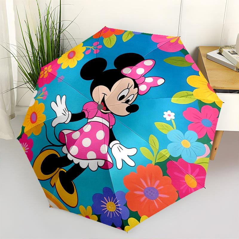 

Minnie Mouse, Flowers Automatic Opening and Closing Umbrella, Compact Travel Umbrella, Lightweight and Portable, Suitable for Beach Commutin