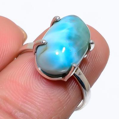 Natural Republic Larimar Gemstone 925 Solid Sterling Silver Gift Ring S.7 k3V76