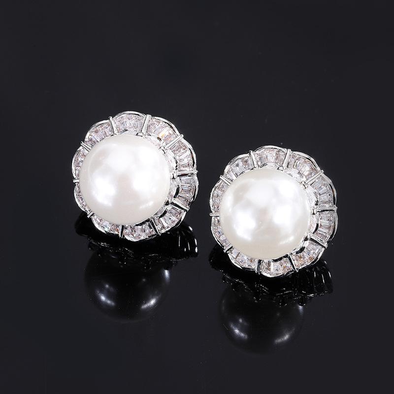 

Jewelry Inlaid White Beads Handmade Diamond Inlaid Ring Pendant Stud Earrings Set 16Mm12Mm