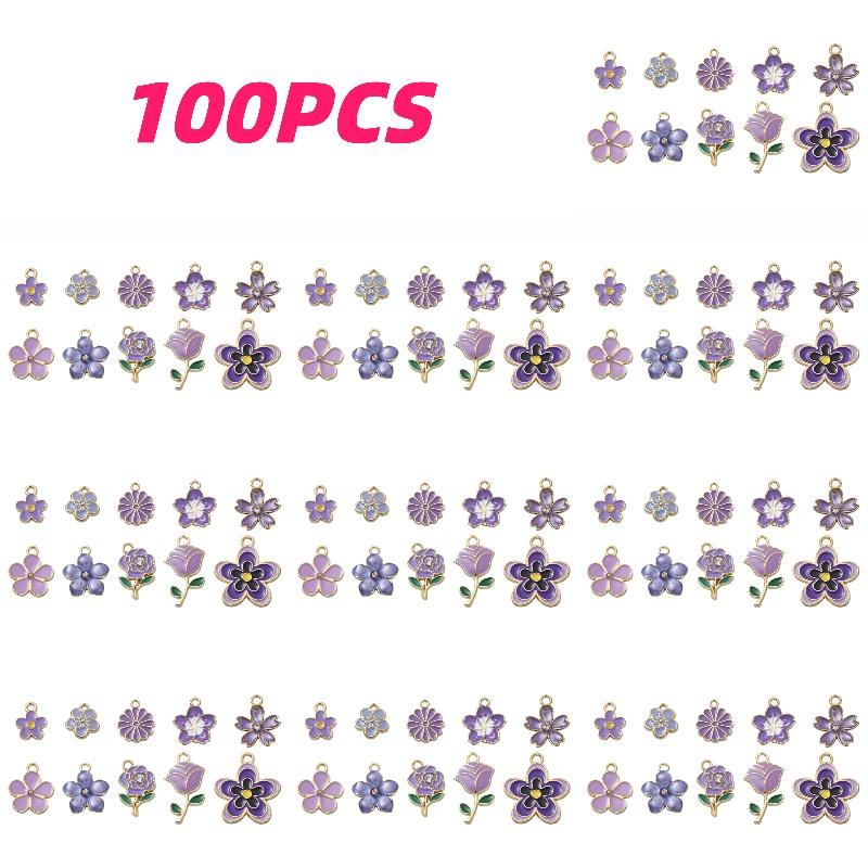 

100/200pcs Elegant Enamel Talisman Set Alloy Stars Flowers DIY Bracelets Necklaces Jewelry Making Accessories Pendant Zinc Alloy