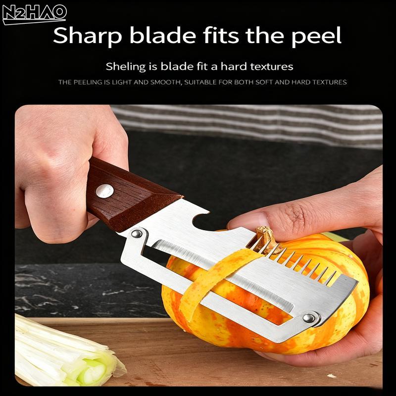 1*Multi-functional Vegetable Peeler, 2026 Ktchen Multi-function Stainless Steel Thickened Fruit Peeler Knife With Wooden Handle