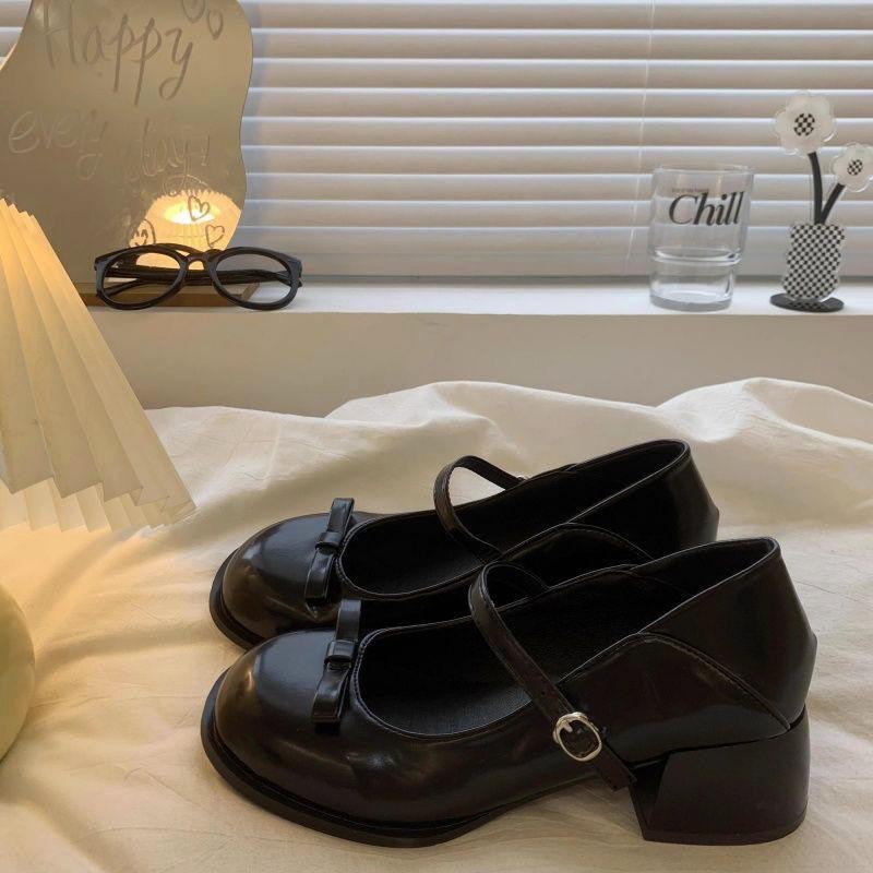 Japanese Mary Jane small leather shoes female sweet girl cute round head small leather shoes thick sole height small women's single shoes