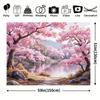 Tapisserie Lac aux Fleurs de Cerisier Style Asiatique 2D Arbre Sakura Rose Romantique Art Mural pour Décoration de Chambre Esthétique et Toile de Fond de Fête
