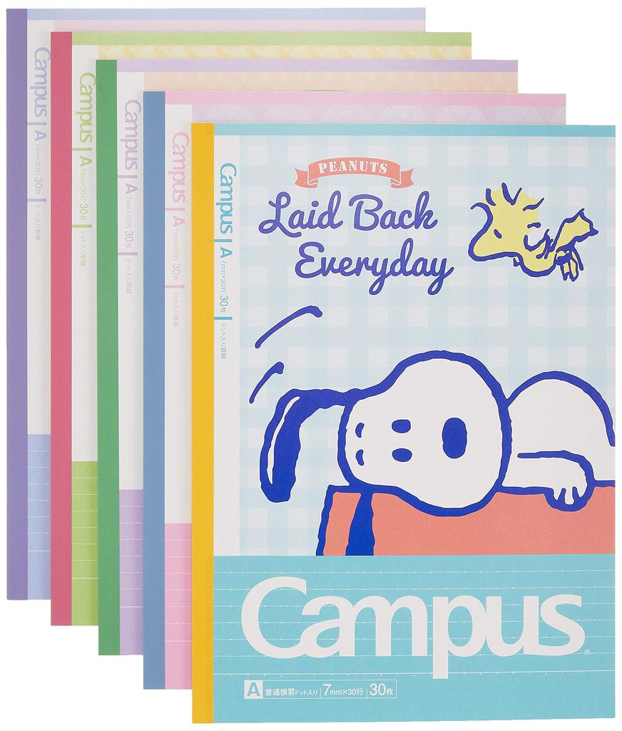 Sunstar Stationery Snoopy Campus S2637618 Notebook, Dotted, A-Lined, 5-Pack,
