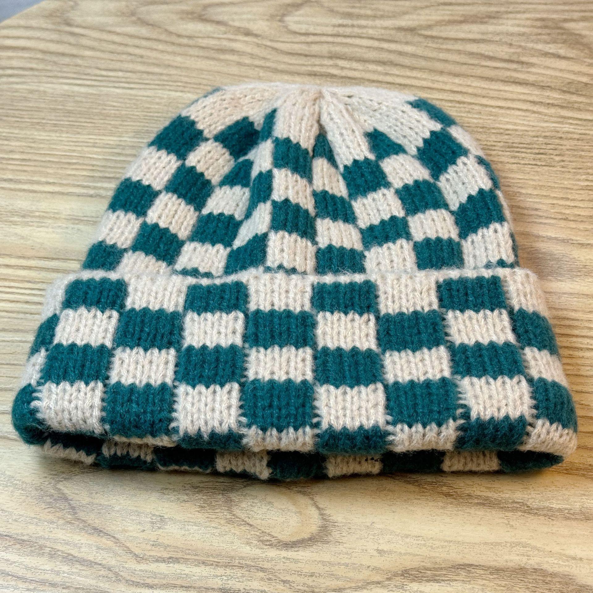 

Autumn and Winter Contrasting Plaid Warm Ear Protection Cold Hat Baotou Hat Korean Style Face Showing Small Christmas Hat one size