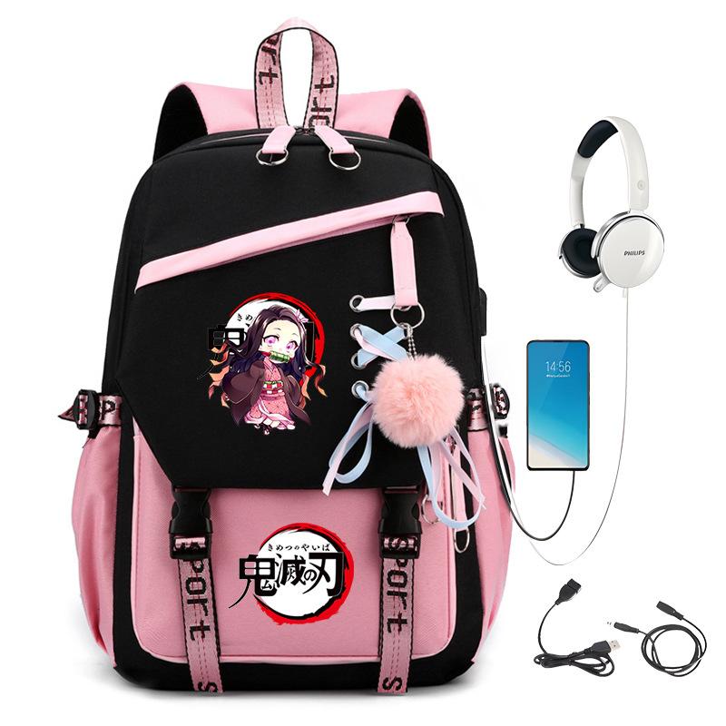 Japanese Campus Contrasting Color USB Multi-function Foreign Trade Children's Student Schoolbag Large Capacity Ghost Extinguishing