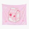 Cute Strawberry Milk Tapestry Cartoon Pink Strawberry Tapestry Wall Hanging Art for Girls Teens Room Decor Pink Wall Blanket