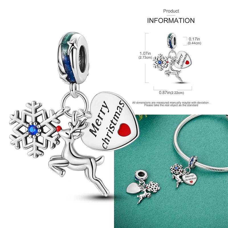 Christmas Charms Copper Elk Santa Claus Bead Snowflake Bell Snowman Charm Fit Original Bracelet Diy Jewelry