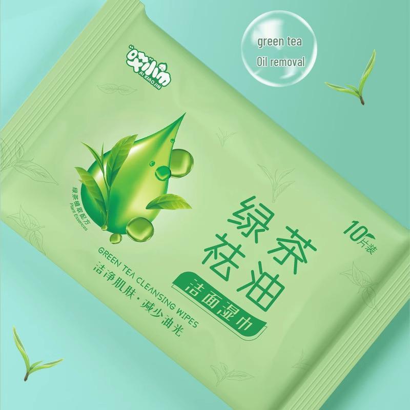 Portable, Unisex Green Tea Oil-Removing Wet Wipes for Cooling and Refreshing Face During Student Military Training