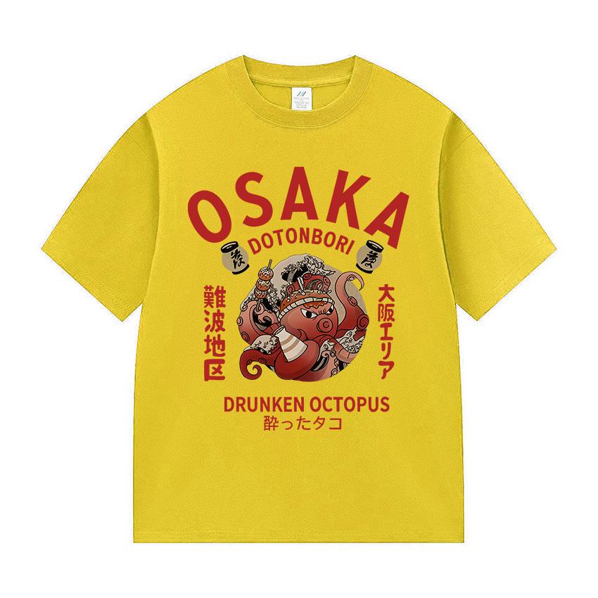 Funny Humor Osaka Dotonbori Graphic T-Shirt 90s Japanese Drunken Octopus Short Sleeve TShirt Unisex Fashion Harajuku Tees