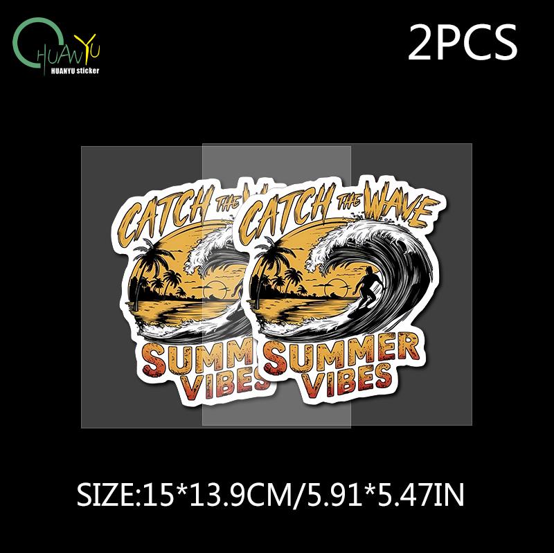 American Retro Summer Beach Car Sticker, Unique Creative Cartoon Scratch Cover Decorative Decal