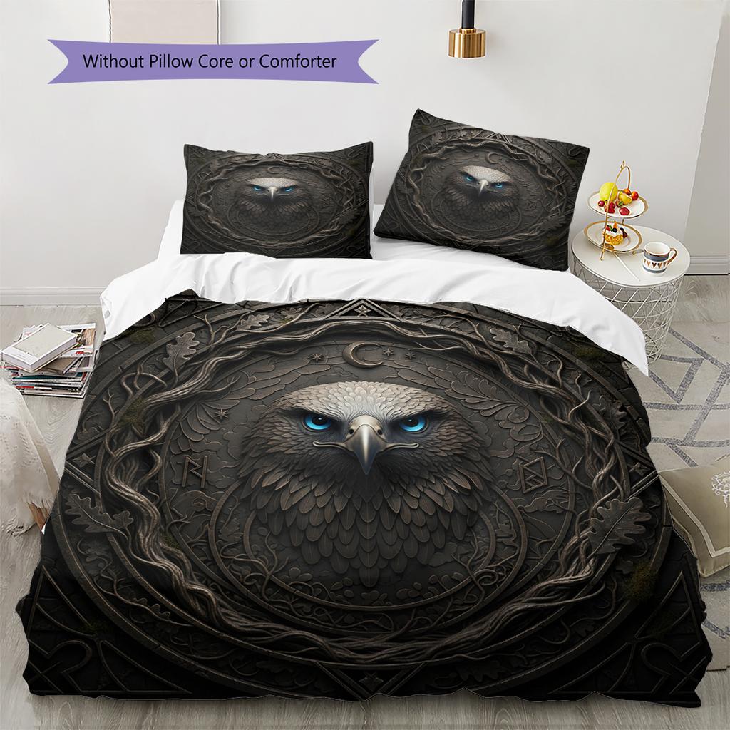 Black eagle Pattern Bedding Home Decoration Birthday Gift (1 * duvet cover + 2 * pillowcase, without core)