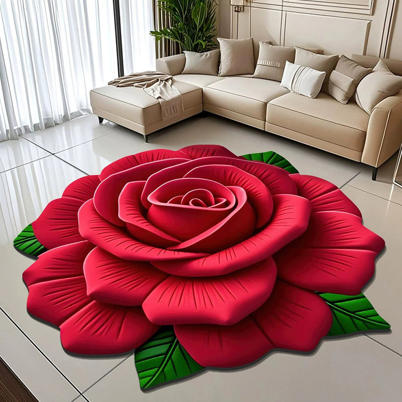 

3D Fresh Flower Pattern Door Mats Alien Dirt-resistant Floral Plush & Diatomaceous Earth Floor Mat Bathroom Absorbent Anti-slip 60x60cm Plush красный