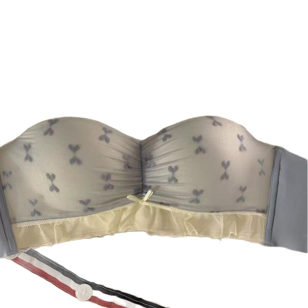 Half a cup gathered to show large, no steel ring, double breasts, anti-sagging sweet lace bra cover set